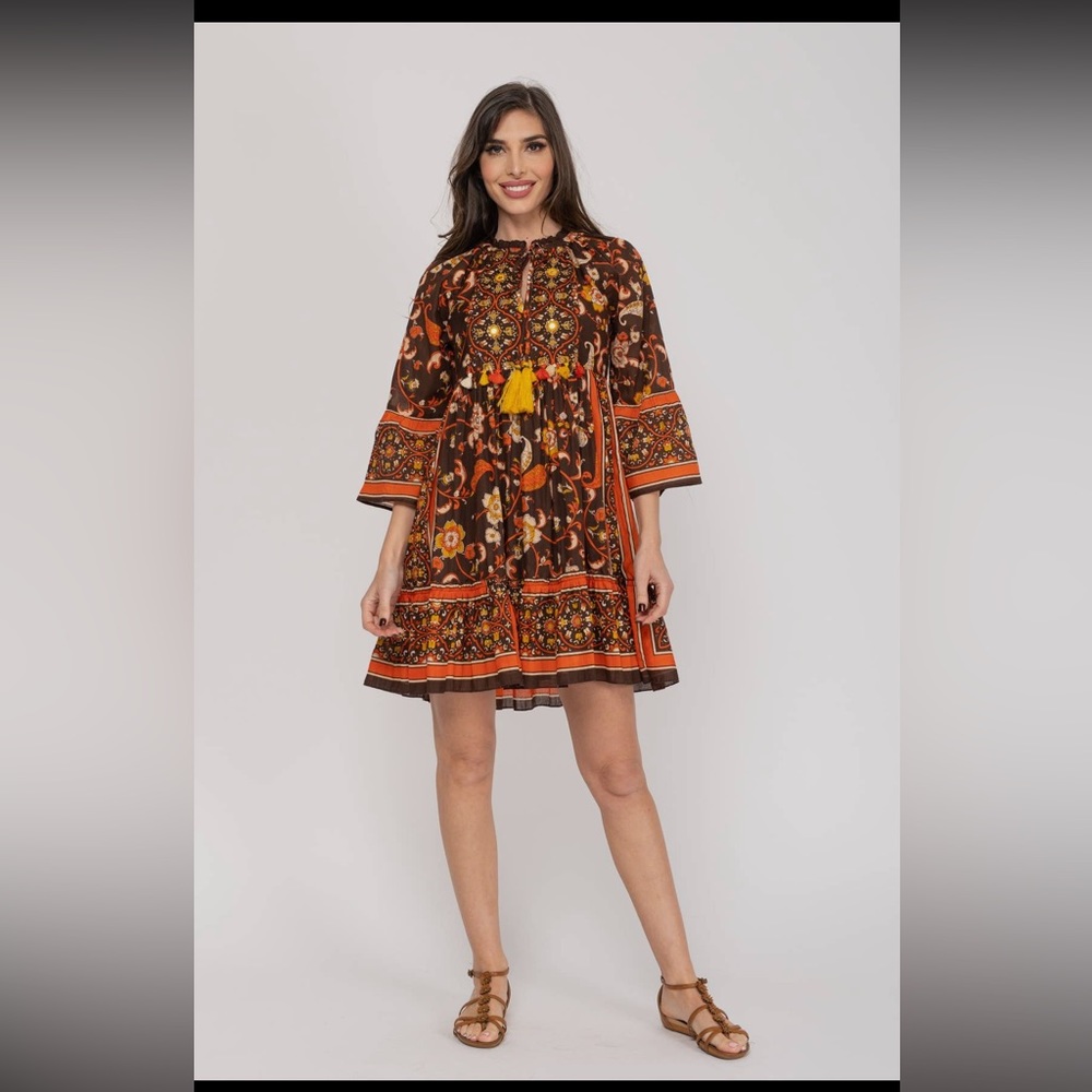 Midi neutral unique Anthropologie dress. work dress. Wedding dress. Brown dress